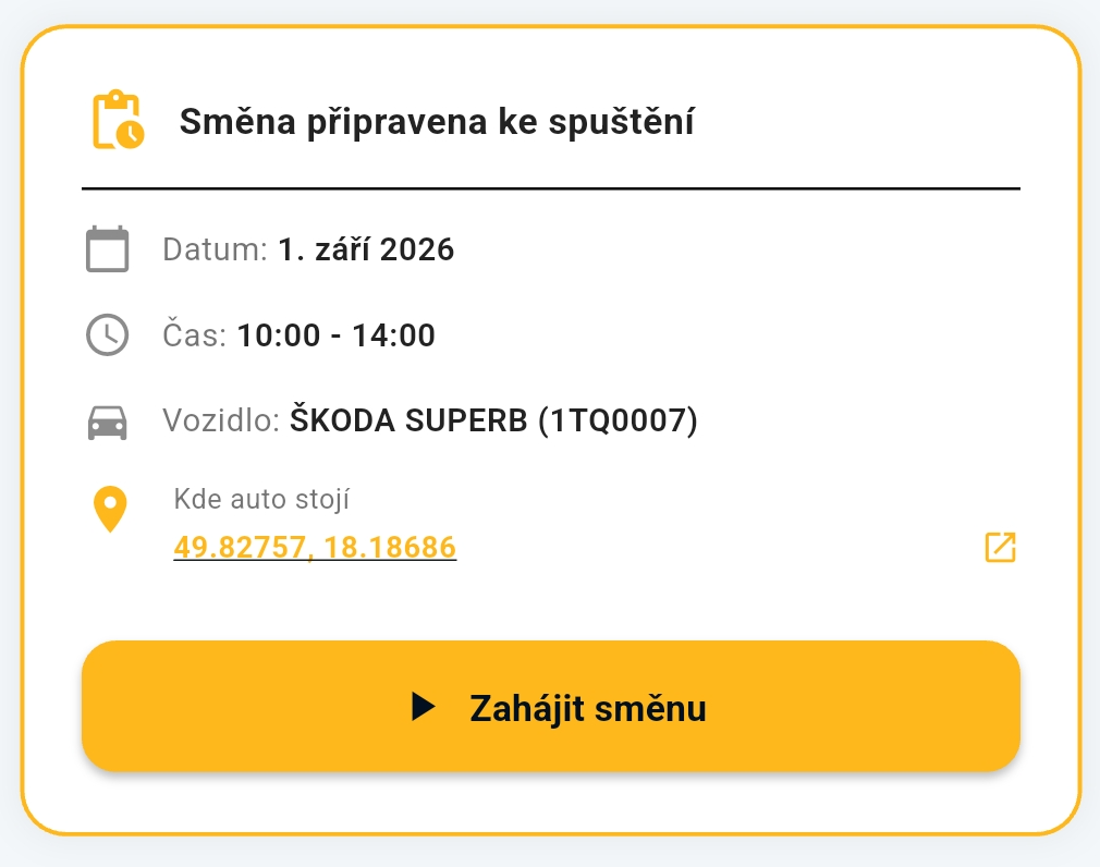 Přehled - směna připrave ke spuštění