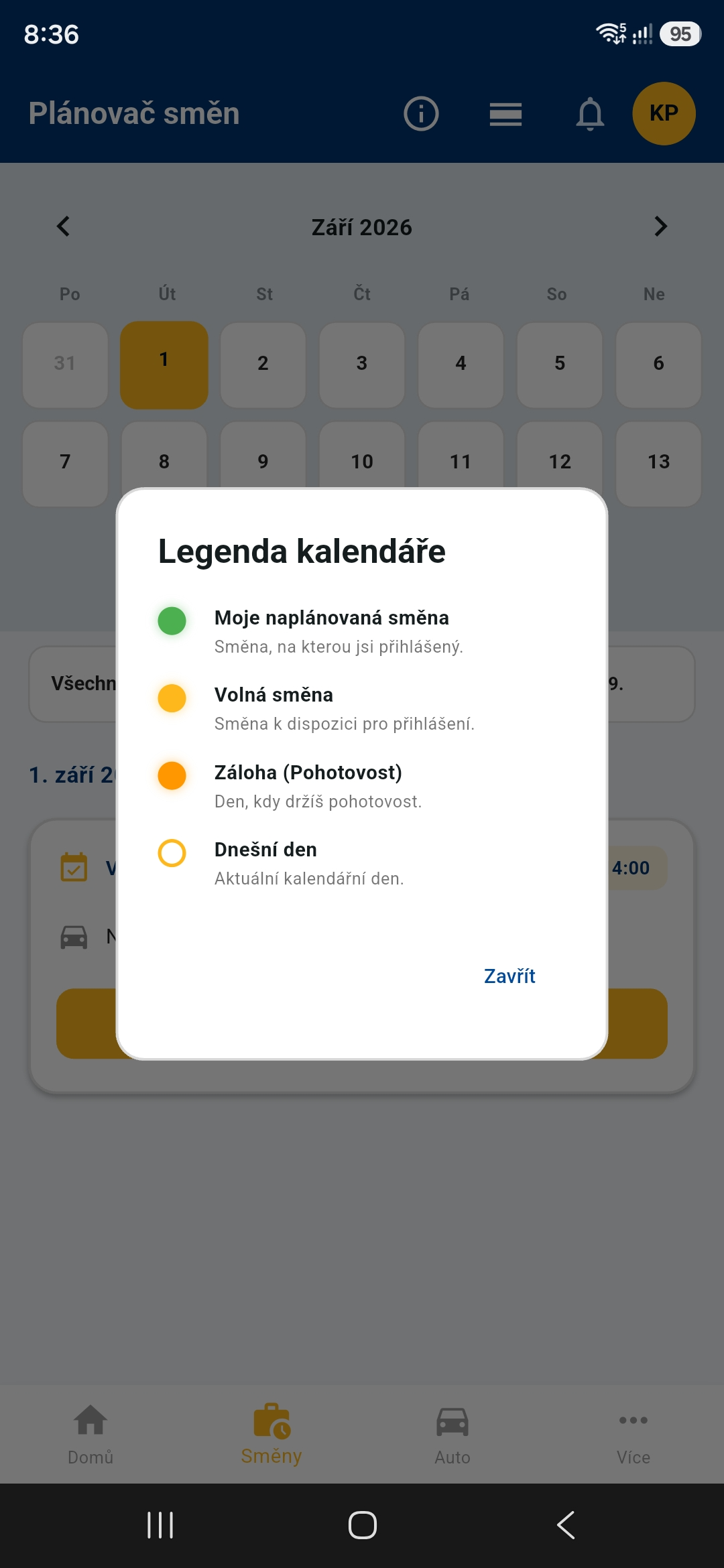 Plánovač směn - legenda