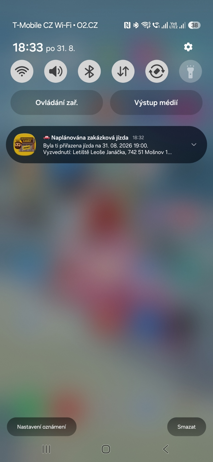 Zakazkové jízdy - notifikace v liště