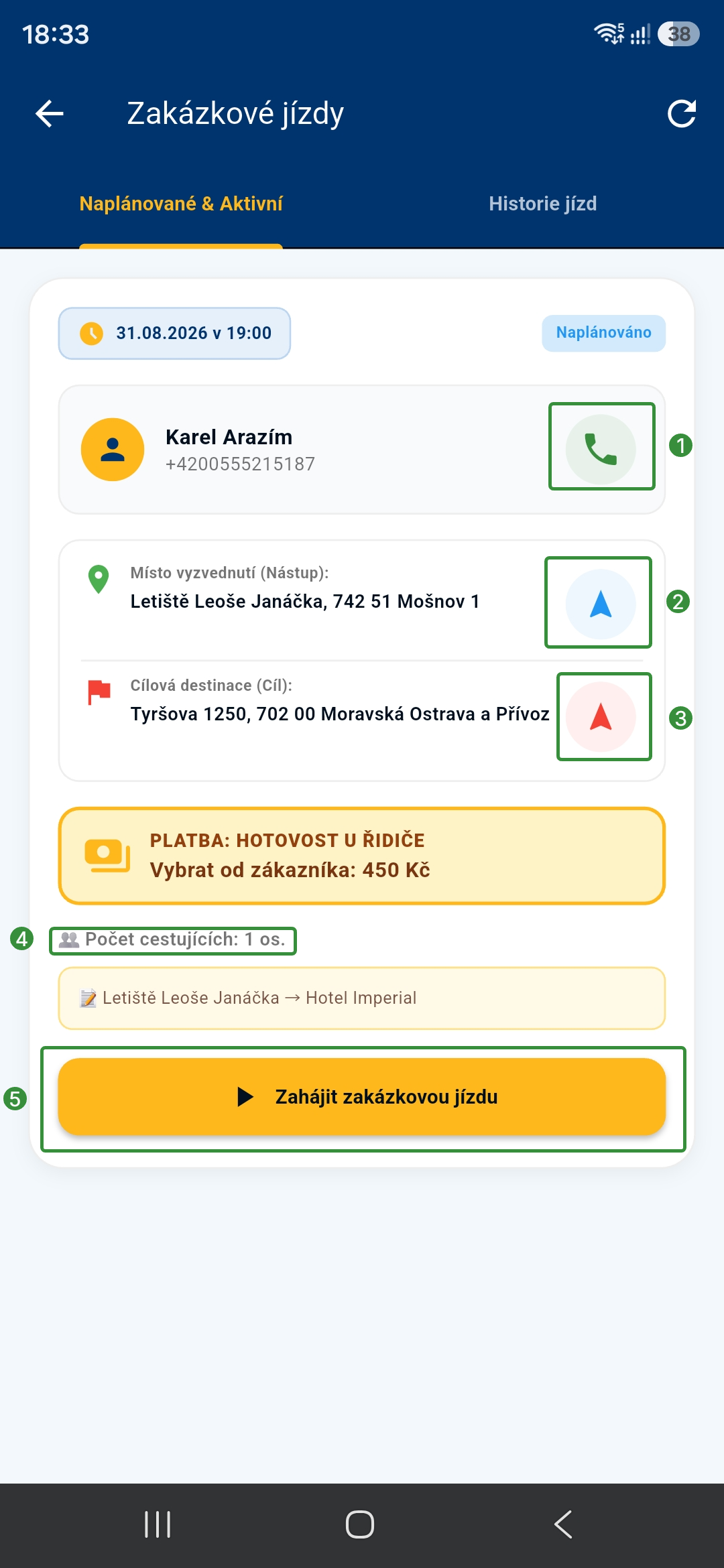 Zakazkové jízdy - zahajení zakázkové jízdy