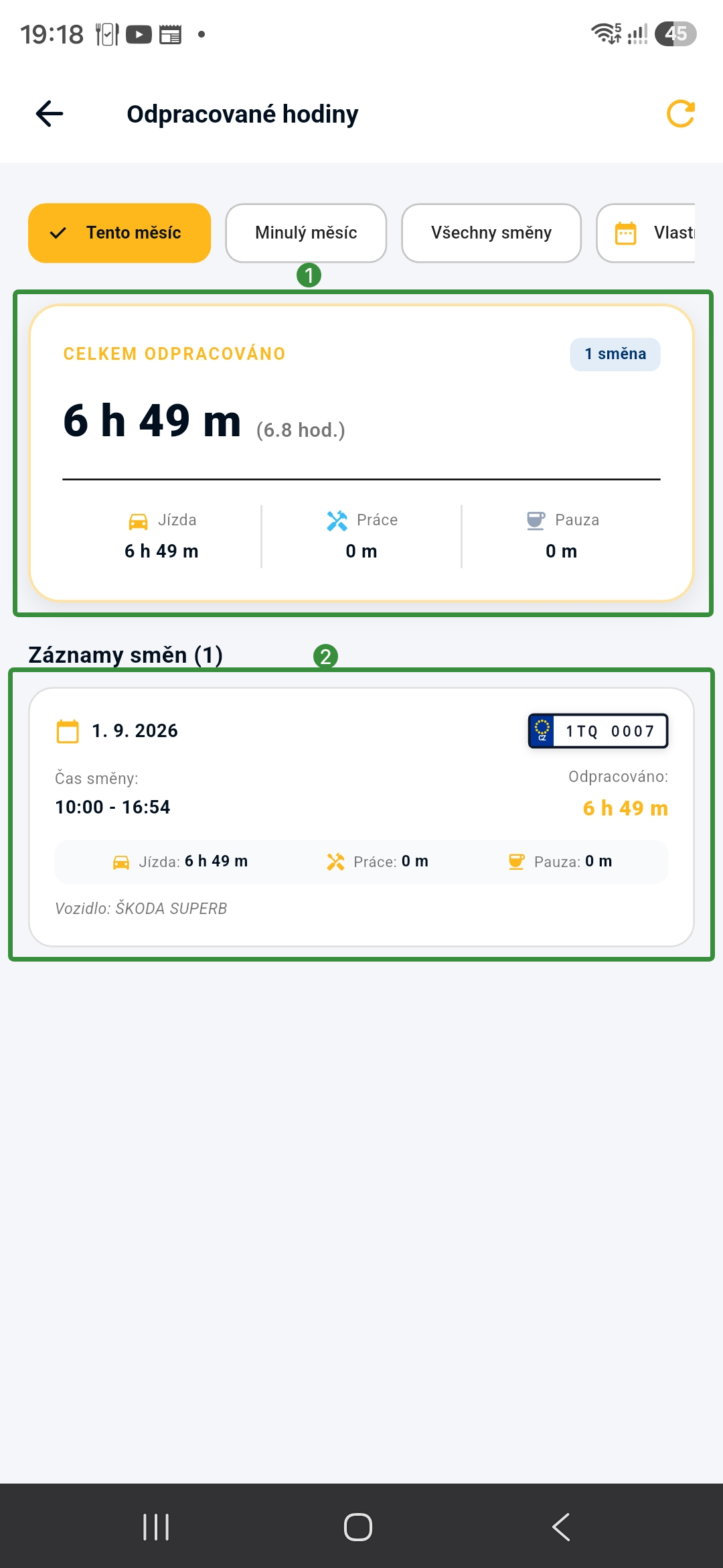 Odpracované hodiny - tento měsíc
