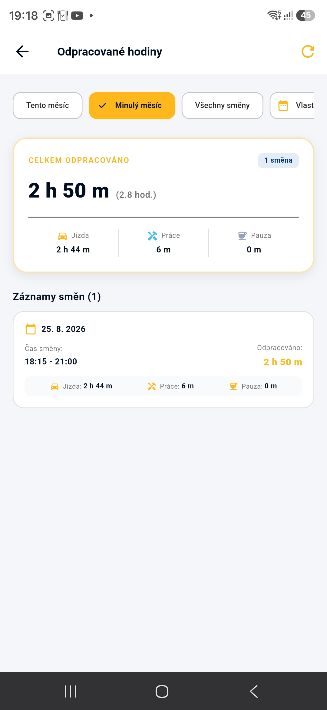 Odpracované hodiny - tento měsíc