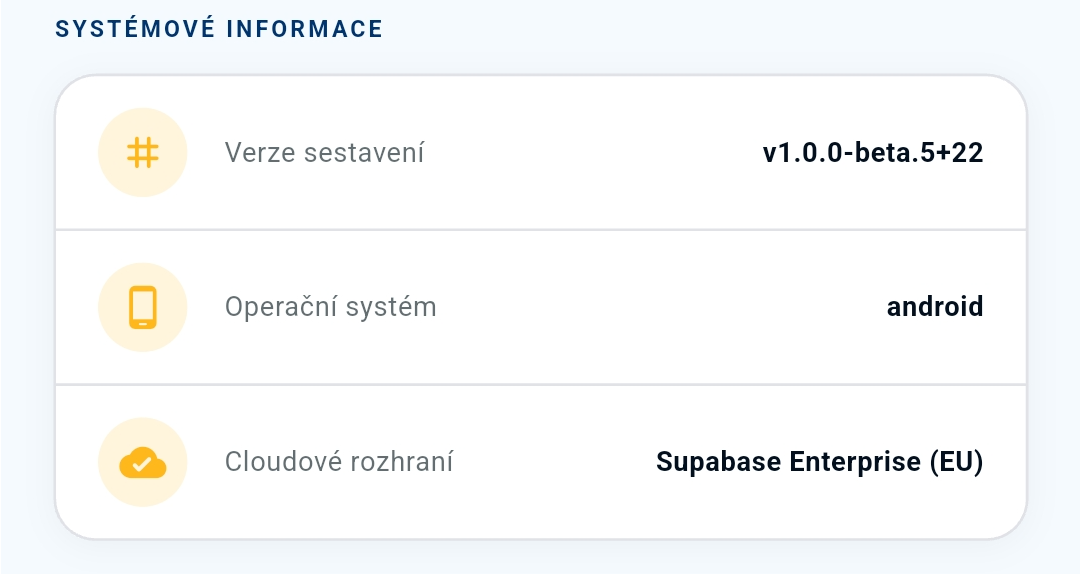 O aplikaci - systemové informace